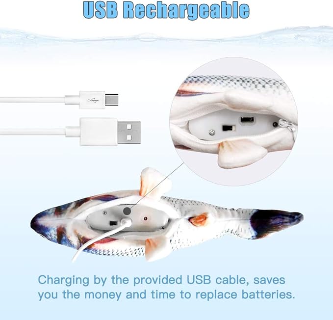 TOOGE 2 Pack 9" Floppy Fish Cat Toys with SilverVine and Catnip for Indoor Cats for Small Dogs Interactive Automatic Flopping Kicker Toys for Cats Puppy (Red Carp + Carp)-Mewly Pet