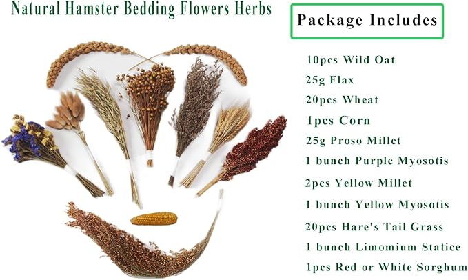 Natural Hamster Bedding - Flowers, Herbs, Sprays, Treat Cereal Grain for Cage Habitat Enclosure Decor - Hamster Chews for Dwarf Syrian Gerbils, Mice, Rat Forage - Pet Accessories-Mewly Pet
