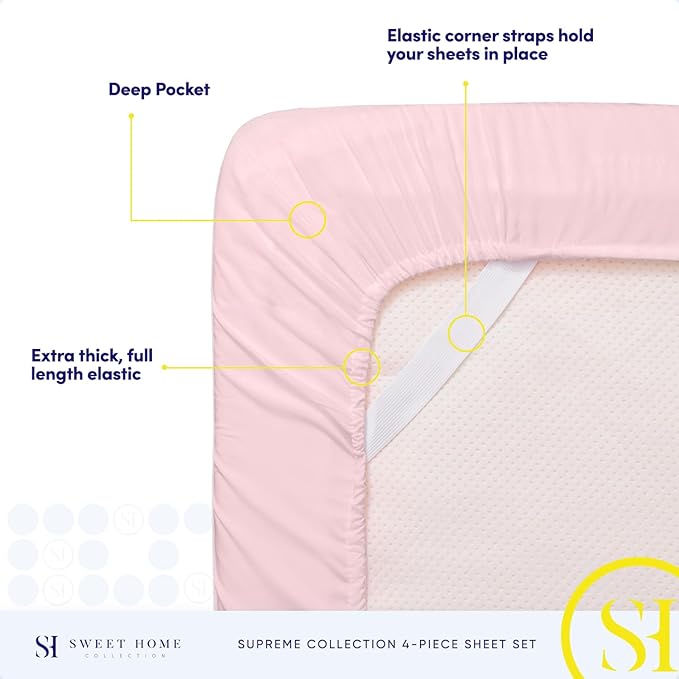 1800 Thread Count Sheet Set – Soft Egyptian Quality Brushed Microfiber Sheets – Luxury Bedding Set with Flat Sheet, Fitted Sheet, Pillow Cases, Queen, Pale Pink, Sheet Set