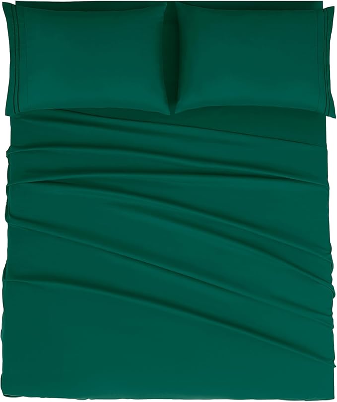 Mejoroom King Size Bed Sheet Set - Hotel Luxury 1800 Bedding Sheets & Pillowcases - 16" Deep Pocket Fitted Sheet, Soft, Wrinkle& Breathable, Fade Resistant - 4 Piece(King, Emerald Green)