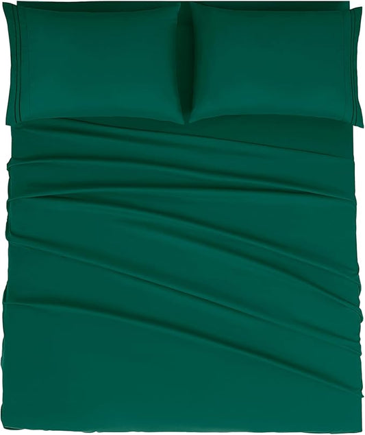 Mejoroom King Size Bed Sheet Set - Hotel Luxury 1800 Bedding Sheets & Pillowcases - 16" Deep Pocket Fitted Sheet, Soft, Wrinkle& Breathable, Fade Resistant - 4 Piece(King, Emerald Green)