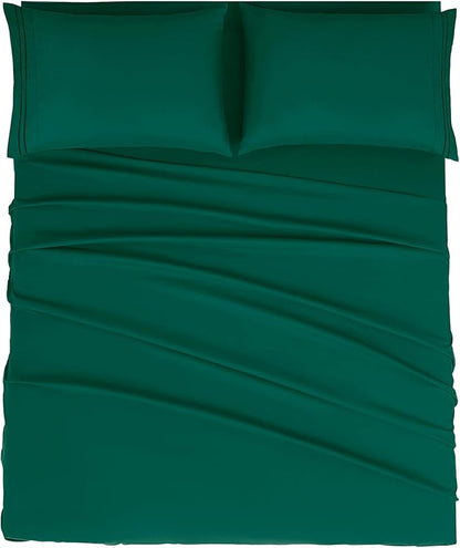 Mejoroom Full Size Sheet Sets - 16 Inch Deep Pocket Sheets & Pillowcase Sets - 1800 Collection Microfiber Bed Sheet Set - Extra Soft, Fade & Wrinkle Resistant - 4 Piece (Full, Emerald Green)