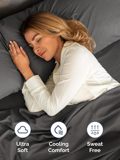 Extra Deep Full Sheet Set - 6 Piece Breathable & Cooling Sheets - Hotel Luxury Bed Sheets Set - Easy & Secure Fit - Soft, Wrinkle Free & Comfy Sheets Set - Charcoal Sheet Set with Extra Deep Pockets