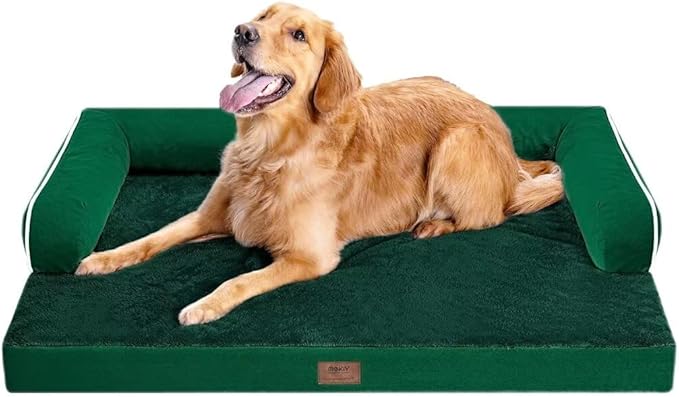Orthopedic Large Dog Bed Washable, Orthopedic Emerald Dog Beds with Egg Foam Support, Removable, Machine Washable Plush Cover and Non-Slip Bottom for Extra Large Dogs-Mewly Pet