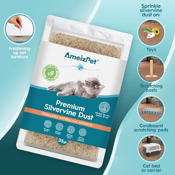 Silvervine Dust for Cats, Catnip Alternative for Training & Play, Cat & Kitten Behaviour Dust 35g (0.08 Oz)-Mewly Pet