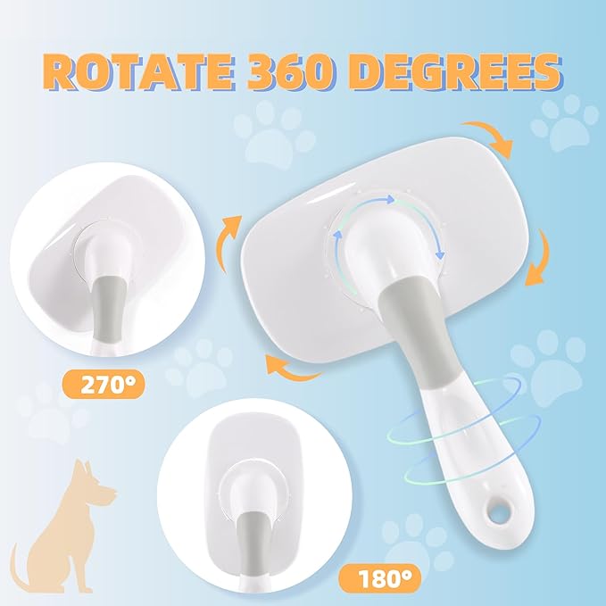 360°Rotating Dog and Cat Brush with Soft Pins Gentle Slicker Brush for Small Dogs Puppies Yorkies Poodles Cats Removes Loose Fur-Mewly Pet