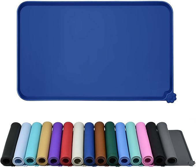 Waterproof Pet Feeding Mat with High Raised Edges, Heavier and Thicker Placemats for Cat Dog Water Bowl with BPA Free, Dogs Cats Food Mats for Messy Drinkers to Prevent Spill and Protect Floors-Mewly Pet