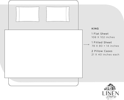 Linen Home 100% Cotton Percale Sheets King Size, Dove Grey, Deep Pocket, 4 Pieces Set - 1 Flat, 1 Deep Pocket Fitted Sheet and 2 Pillowcases, Crisp Cool and Strong Bed Linen