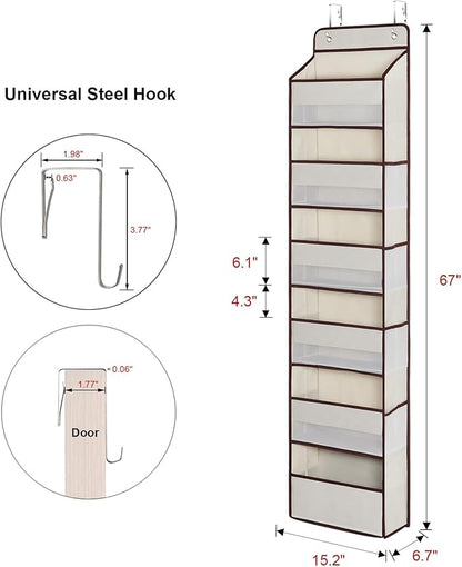 Univivi 6 Tier Over The Door Organizer With 8 Mesh Side Pockets, Bathroom Organizers and Storage Over The Door Organizer For Nursery Baby Essentials (Beige)