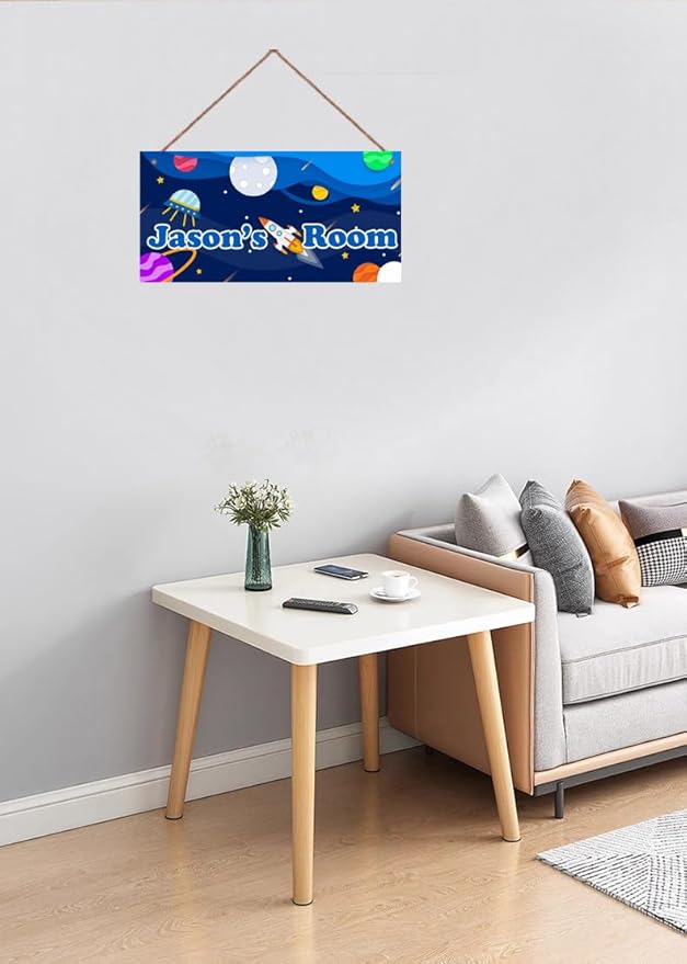 Personalized Sign Rocket Sign, Outer Space Theme Wall Art Decor For Little Man Cave Custom Name Door Plate for Kids Room Nursery Stars Art Plate For Girls Bedroom Boys Room