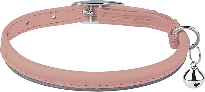 OOPSDOGGY Rolled Leather Cat Collar with Bell, Reflective Kitten Collars with Buckle Include Safety Elastic Strap - Adjustable Small Pet Collars for Boy Girl Cats (Blush)-Mewly Pet