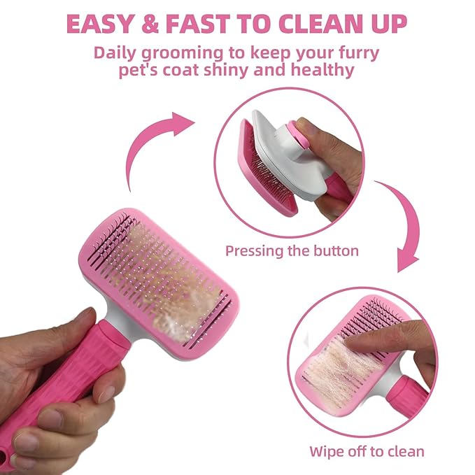 Dog Brush for Shedding,6 PCS in One Pet Slicker Hair Brush Kit Organizer Bag - Dog Cat Grooming Deshedding Undercoat Rake Brush Comb for All Small Large Dogs Cats Pink-Mewly Pet