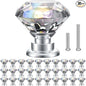 POZEAN Crystal Cabinet Knobs 30Pack, 1.18inch Dresser Knobs for Cabinet, Drawer with Two Different Sizes Screws, Diamond Glass Pulls Handles (30mm, 30Pack, Clear-Silver)