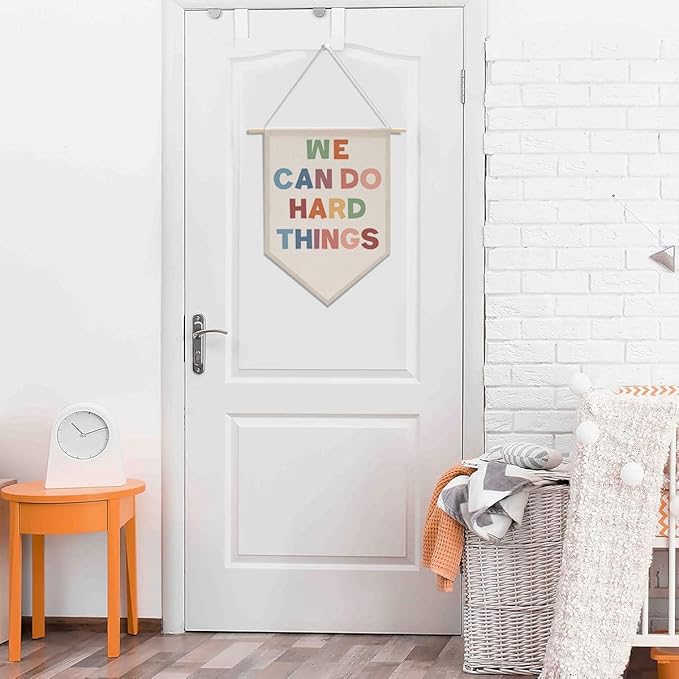 we can do hard things Positive Classroom Decor Canvas Hanging Pennant Flag Banner Wall Sign Decor for Playroom Bedroom