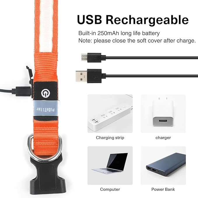 PcEoTllar Light up Dog Collar for Night Walking - LED Dog Collar Light Rechargeable Color Changing, Glow in The Dark Dog Collars Waterproof Glowing Dog Collars for Large Small Medium Dogs-Mewly Pet