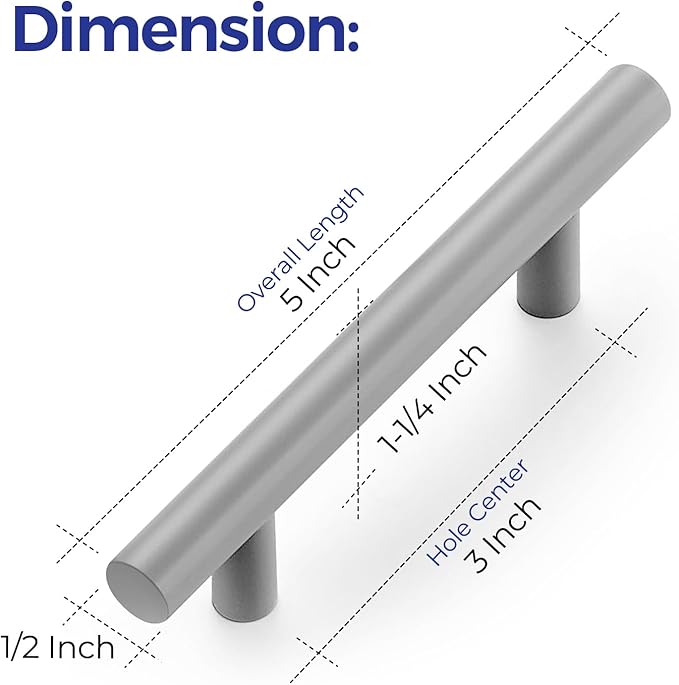 Ravinte 3 Pack | 5 Inch Cabinet Pulls Grey Stainless Steel Kitchen Drawer Pulls Cabinet Handles 5 InchLength, 3 Inch Hole Center