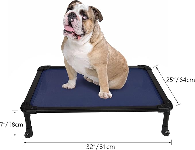 Veehoo Chew Proof Elevated Dog Bed - Cooling Raised Pet Cot - Rustless Aluminum Frame and Durable Textilene Mesh, Unique Designed No-Slip Feet for Indoor or Outdoor Use, Blue, Medium, CWC2002-Mewly Pet