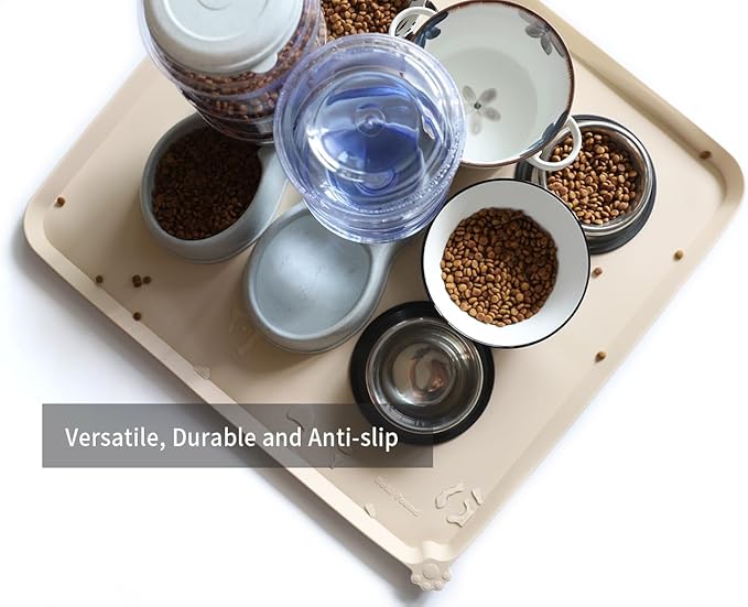 Hoki Found XX-Large Silicone Pet Food Mats - Non Slip Cat Dog Bowl Placemats - Waterproof Feeding Mats - Suitable for Carpet - Papayawhip-Mewly Pet