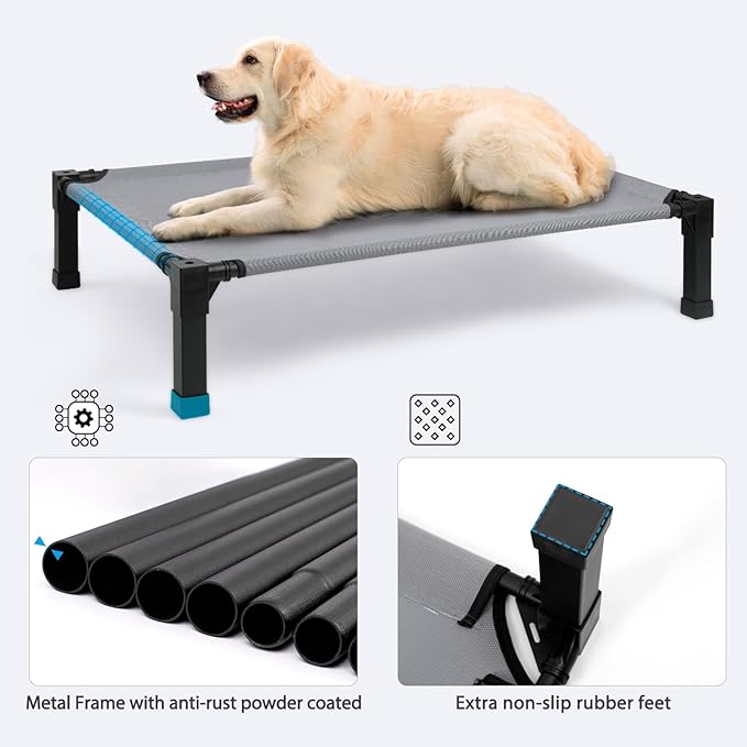 Heeyoo Elevated Dog Bed, Cooling Raised Pet Cot with Chew Proof Washable Breathable Mesh and Metal Frame, Portable Dog Cot Bed with No-Slip Feet for Outdoor or Indoor Use-Mewly Pet