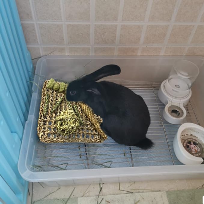 Hamiledyi Rabbit Seagrass Mat Bunny Chew Toys for Teeth Hanging Activity Mat Rabbit Enrichment Activity Mat Small Animal Toys for Hamster Guinea Pigs Gerbil Birds-Mewly Pet