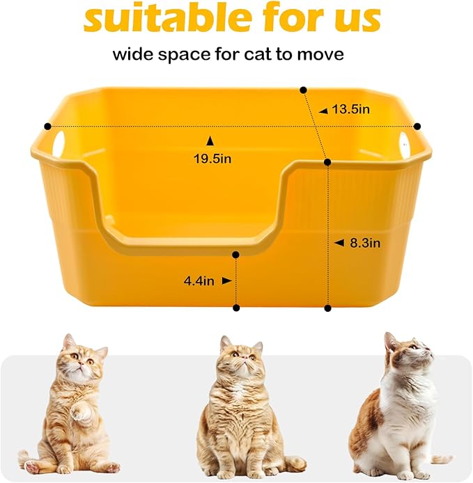 Large Low Entry Litter Box with High Sides,Plastic Cat Litter Pan Open Top Anti-Splashing Kitten Litter Box,Yellow Low Entrance Cat Toilet Easy to Clean-Mewly Pet