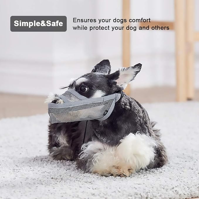 Crazy Felix Nylon Dog Muzzle for Small Medium Large Dogs Dachshund Beagle Poodle Labrador, Air Mesh Breathable and Drinkable Pet Mouth Guard for Anti-Biting Chewing Scavenging(S, Grey)-Mewly Pet