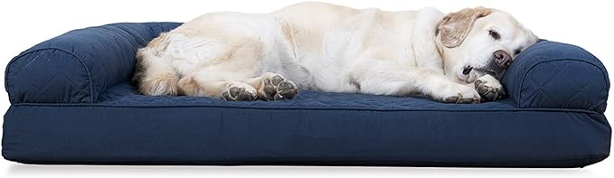 Furhaven Cooling Gel Dog Bed for Large Dogs w/ Removable Bolsters & Washable Cover, For Dogs Up to 95 lbs - Quilted Sofa - Navy (Blue), Jumbo/XL-Mewly Pet