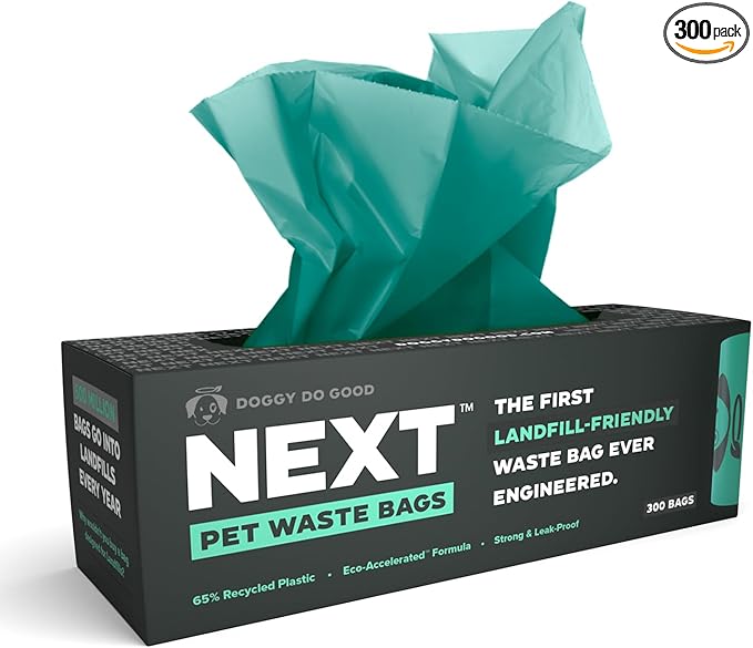 Doggy Do Good Next Pet Waste Bags, Landfill Friendly Recycled Plastic Unscented Dog Poop Bags for Dogs, Thick & Leakproof, Strong, Earth Friendly Poop Bags, 300 Count-Mewly Pet