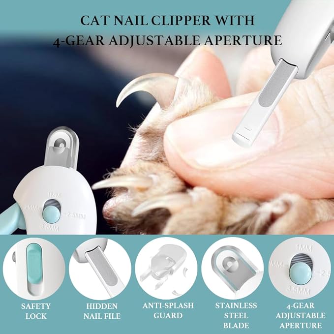 Adjustable Aperture Pet Blue Nail Clippers, Cat and Puppy Nail Trimmer with Grinding Nail File, Recommended by Pet Groomers, Safe to Avoid Over-Trimming, Professional Pet Nail Clippers for Beginners-Mewly Pet