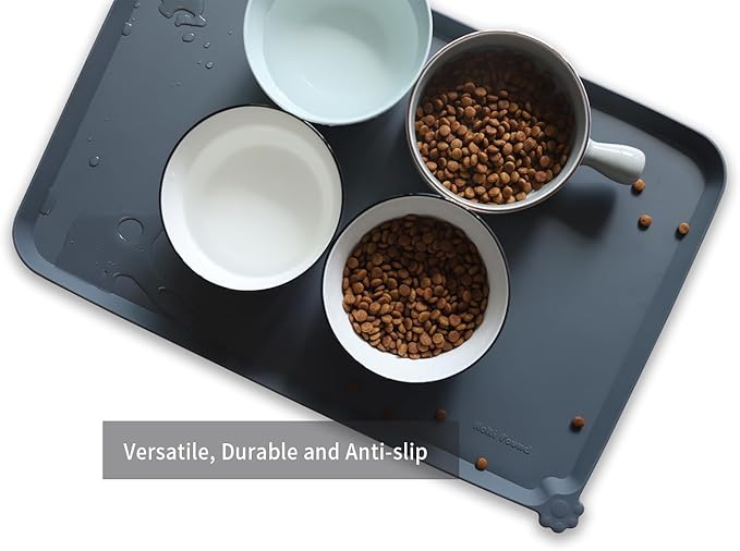 Hoki Found L Silicone Pet Food Mats - Non Slip Pet Dog Cat Bowl Mats - Gray-Mewly Pet