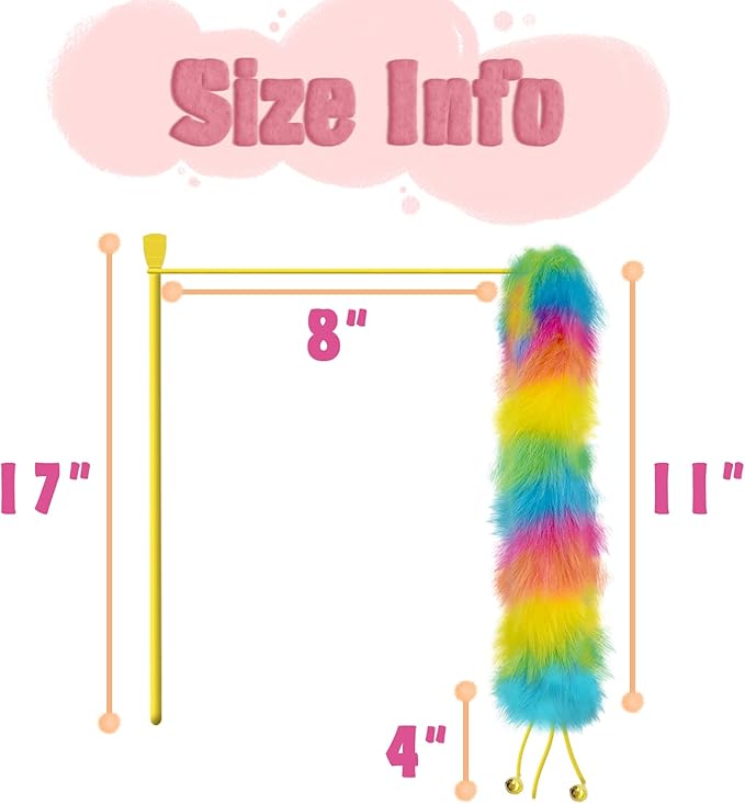 2 Pack Cat Wand Toy, Rainbow Cat Feather Toys with Bells, Teaser Wand with Soft Furry Tail, Interactive Toys for Indoor Cats & Kitten & Kitty-Mewly Pet