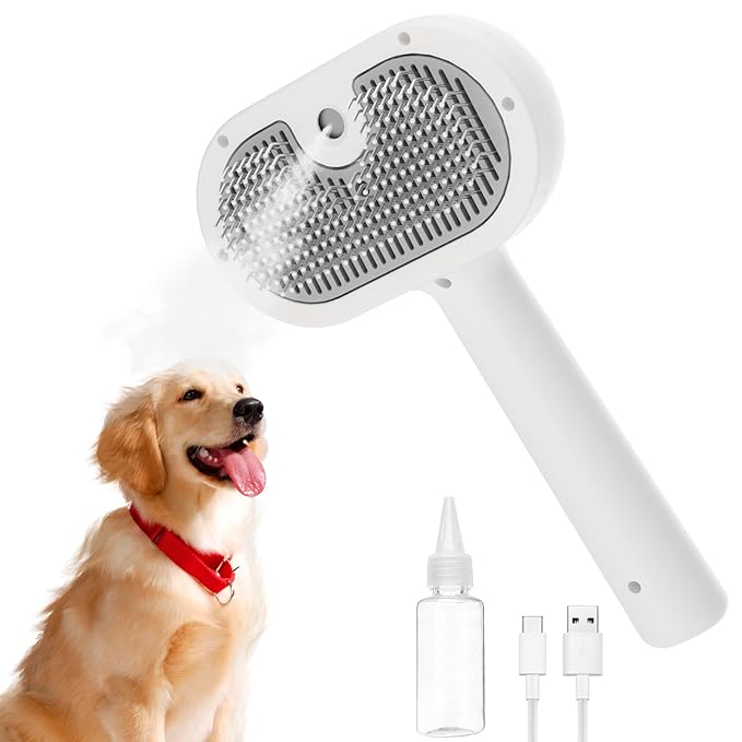 Cat Steam Brush-3 in 1 Pet Brush,Dog Shedding Tool Self Cleaning Pet Spray Depilation Comb with Release Button,Dog Steam Brushs,Cat Grooming Supplies for Long Short Haireds-Mewly Pet