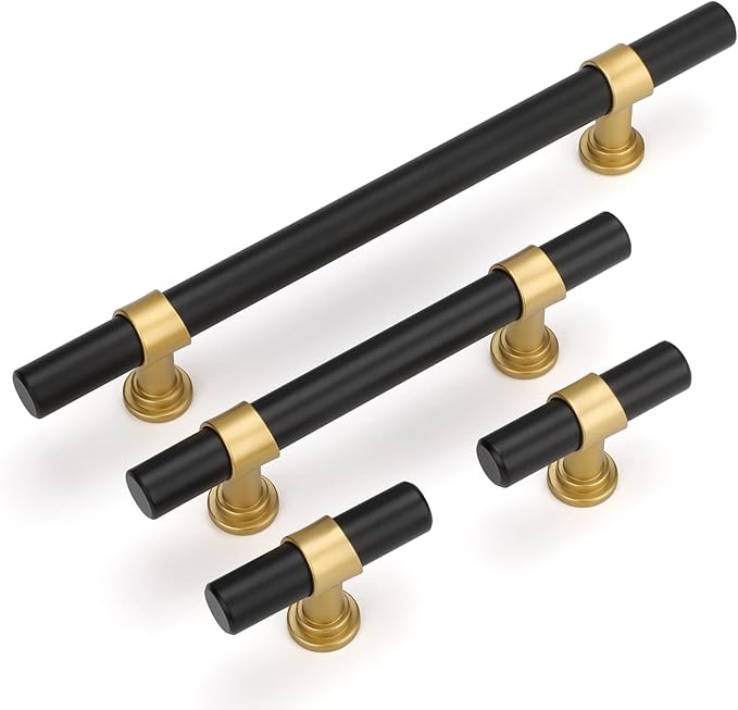 goldenwarm 10 Pack Black and Gold Cabinet Pulls 5 Inch Kitchen Cabinet Handles Black Drawer Pulls for Dresser Bathroom Modern Hardware,Zinc Alloy Base