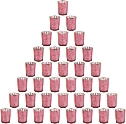 Pink Mercury Glass Tea Light Holders Set of 36 - Elegant Votive Candle Holders for Weddings, Showers and Home Decor - Perfect for Table Centerpieces and Parties (Glass, Pink)