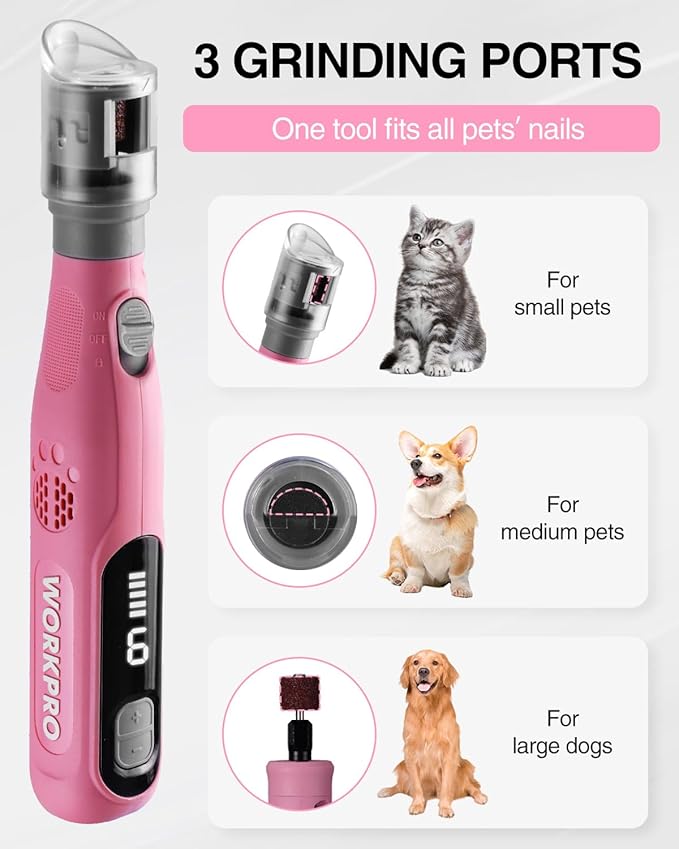 WORKPRO 6-Speed Dog Nail Grinder, Pet Nail Grinder for Small, Medium, and Large Dogs and Cats, 70 Accessories Rotary Tool with Type-C Charging Cable and Storage Bag for Sanding, Carving, and Polishing-Mewly Pet