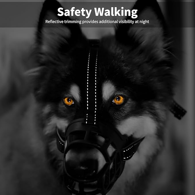 BARKLESS Dog Muzzle, Soft Basket Silicone Muzzle for Dogs to Prevent Biting and Chewing, Breathable Cage Mouth Cover for Training, Allows Drinking and Panting, Used with Collar-Mewly Pet