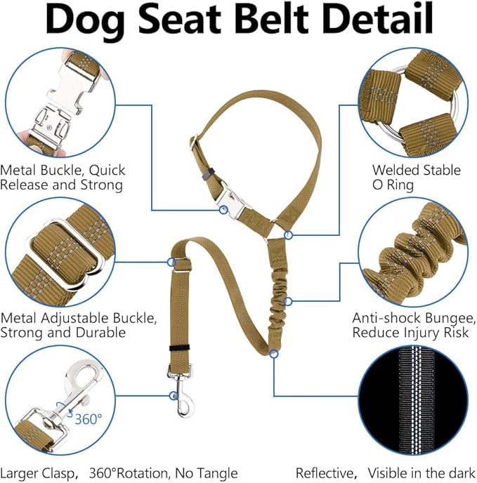 Plutus Pet Dog Seat Belt for Car Headrest, Reflective and Adjustable Restraint with Elastic Bungee for Safety, Vehicle Seatbelt Harness for Small Medium Large Dogs and Cats-Mewly Pet