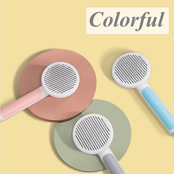 Self Cleaning Slicker Brush for Dogs and Cats, Pet Grooming Hair Brush, Removes Undercoat, Loose Hair, Mats, Tangles, and Dirt, Massages All Hair Types, Gray-Mewly Pet