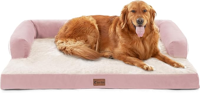 Orthopedic Dog Beds for Extra Large Dogs, Waterproof Dog Beds XLarge, Memory Foam Dogs Couch Beds with Comfy Bolster, Removable Washable Cover and Nonskid Bottom (X-Large,Pink)-Mewly Pet