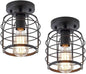 Create For Life® Industrial Vintage Flush Mount Ceiling Light,Rustic Metal Cage Semi Flush Mount Ceiling Lamp Fixture for Hallway Stairway Kitchen Garage, E26, Black Finish,2 Pack