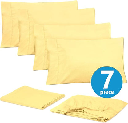 Split King Size Bed Sheets - 6 Piece 1500 Supreme Collection Fine Brushed Microfiber Deep Pocket Split King Sheet Set Bedding - 2 Extra Pillow Cases, Great Value, Split King, Pale Yellow