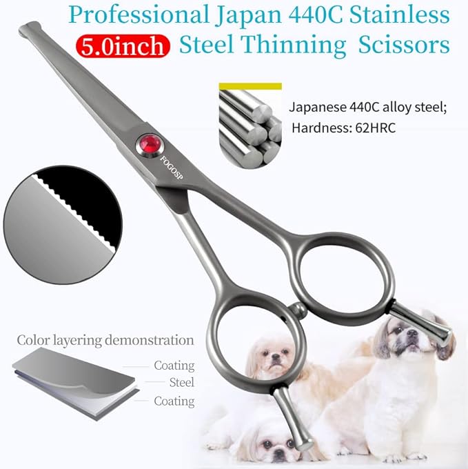 4.5" Straight Dog Scissors for Grooming Face and Paws with Safety Round Tip for Small Dogs Cats Face Paw Ears Trimmer Cat Grooming Scissors(4.5" Straight, Gray)-Mewly Pet