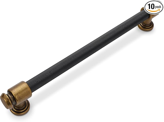 10 Pack 7-1/2 inch(192mm) Black and Antique Brass Kitchen Cabinet Handles Knurled Cabinet Pulls Black Drawer Pulls Kitchen Cabinet Hardware