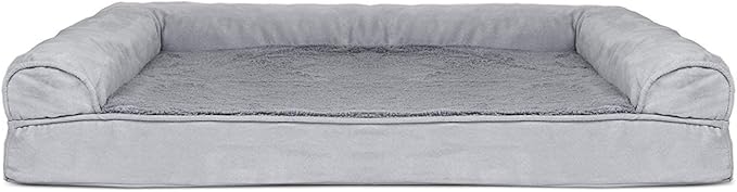Furhaven Cooling Gel Dog Bed for Large Dogs w/ Removable Bolsters & Washable Cover, For Dogs Up to 95 lbs - Plush & Suede Sofa - Gray, Jumbo/XL-Mewly Pet