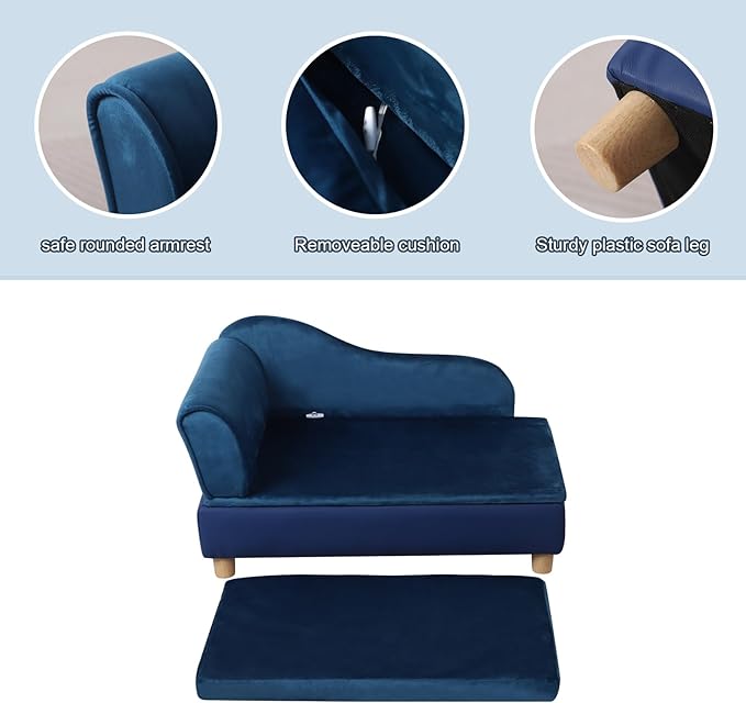 Pet Bed Sofa, Puppy Bed with Storage, Small Dog Couch with Removable & Washable Cushion, Comfy Pet Couch Bed for Cats & Puppy (Blue)-Mewly Pet