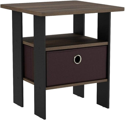 Furinno Andrey Set of 2 End Table / Side Table / Night Stand / Bedside Table with Bin Drawer, Columbia Walnut/Dark Brown