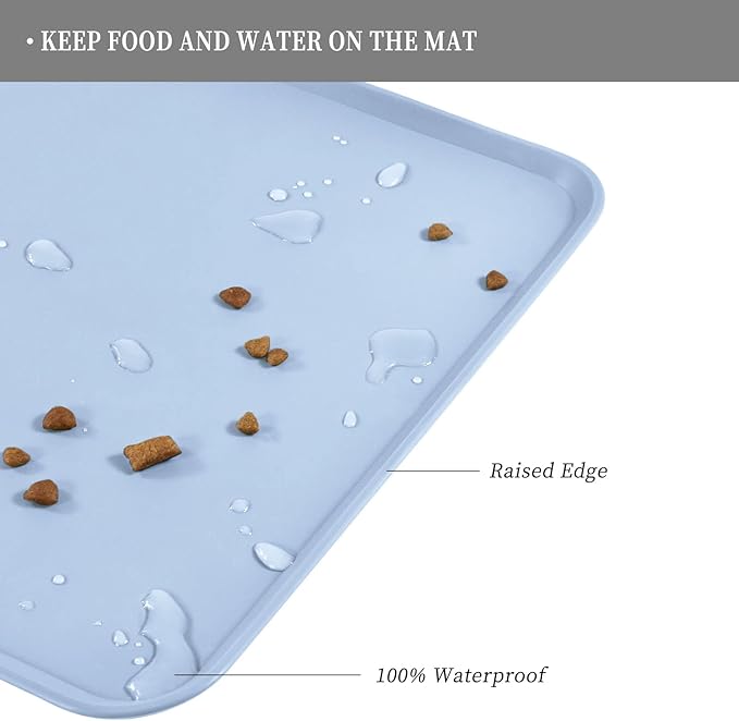 Waterproof Pet Feeding Mat with High Raised Edges, Heavier and Thicker Placemats for Cat Dog Water Bowl with BPA Free, Dogs Cats Food Mats for Messy Drinkers to Prevent Spill and Protect Floors-Mewly Pet