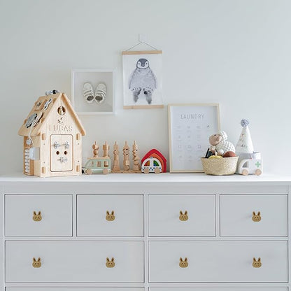 4PCS Wooden Rabbit Shaped Cabinet Knobs, Cabinet Handles, Single Hole Beech Wood Handles, Wood Hooks with Full Set of Screw Accessories