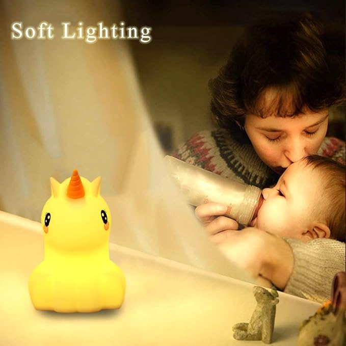 WHA&DARREN Large Unicorn Night Light for Kids,Cute Baby Night Light, Silicone Bedside Lamp,Sleep LED Lights, Eye Caring, Adjustable Brightness & Color, Time Setting, Touch Control & Remote Control