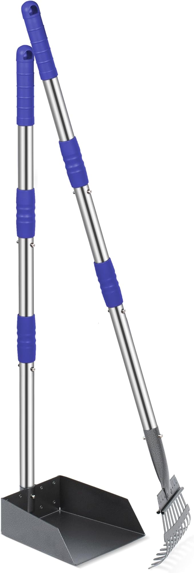 Heeyoo Dog Pooper Scooper, Dog Poop Tray and Rake Set, Pet Waste Removal Scoop with Long Adjustable Sectional Stainless Handles-Mewly Pet